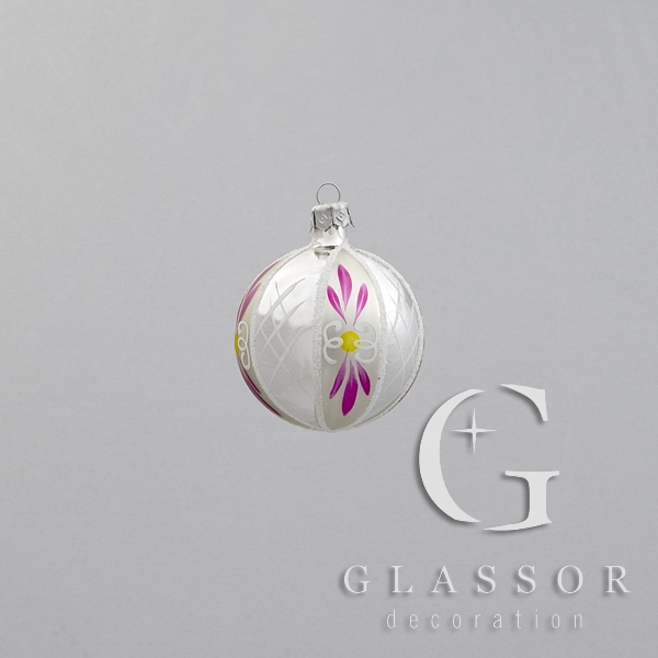 Silver Glass Ball Christmas Ornament, Decorated Ř 6cm