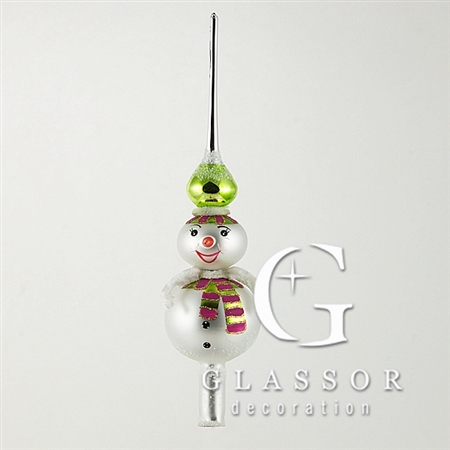Double-bauble tree topper snowman with green hat décor