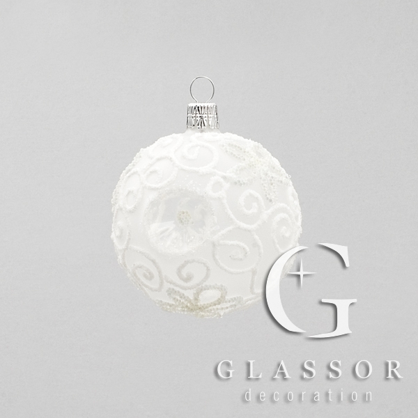 Frosted glass Christmas ball with white flower décor
