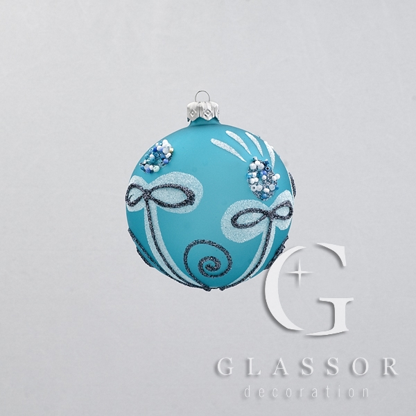 Ball Shaped Christmas Decoration, Turquoise color, Decorated Ř 7cm