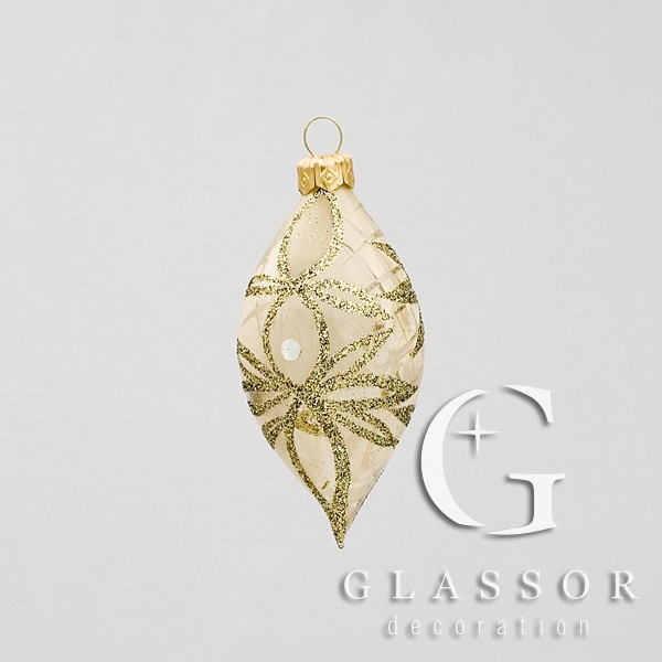 Creme-colored Frost-Glittered Olive , Decoration 8x4 cm