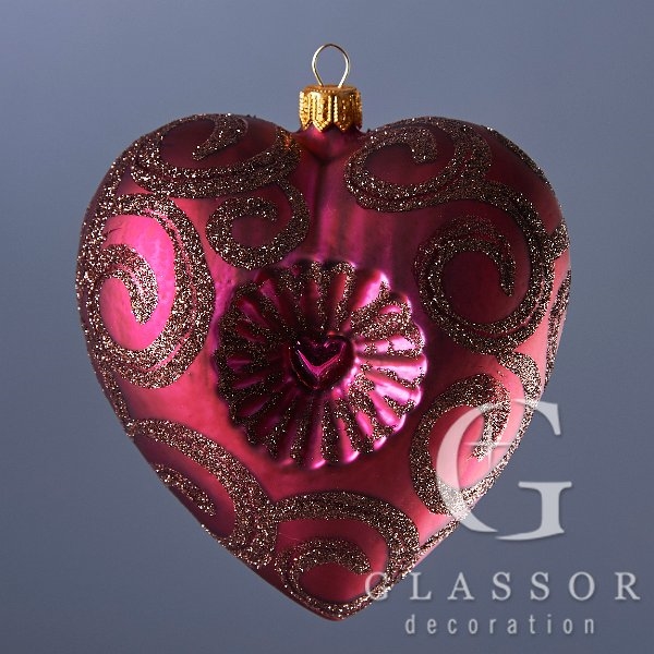 Christmas tree ornament - Heart with reflector wine red with decor