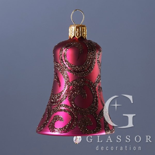 Glass Christmas decoration - bell wine red with decor