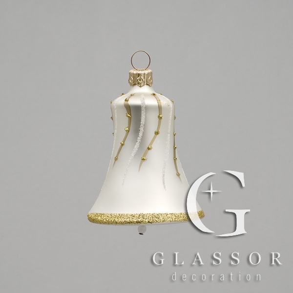 Silver-white Christmas bell with gold/white décor matt
