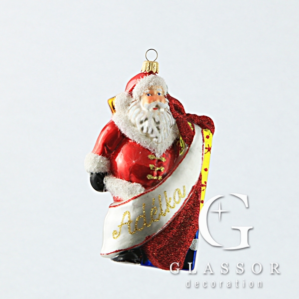 Santa with sash and presents Christmas ornament
