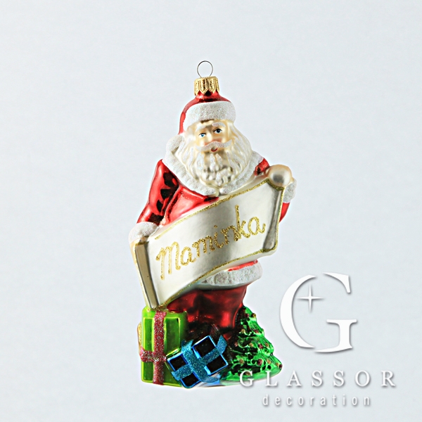 St Nicholas glass Christmas ornament with text
