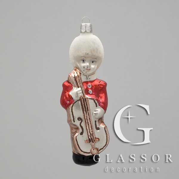 Red musician with contrabass Christmas figurine
