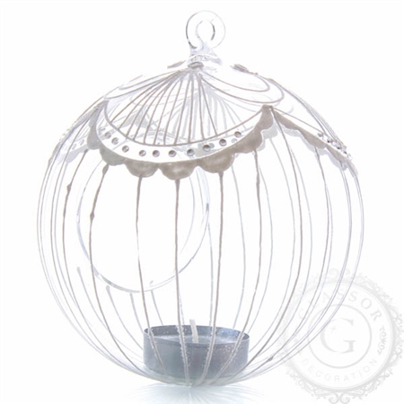 Transparent hanging tea light candle holder with decor