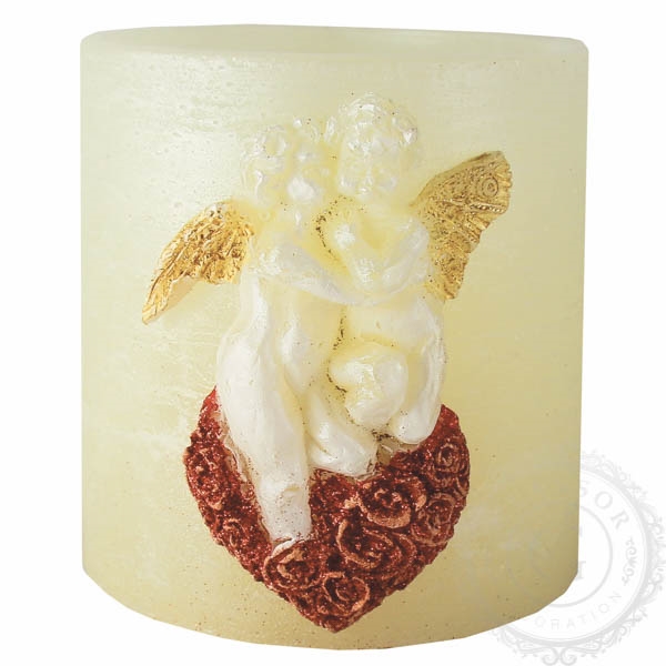Candleholder with heart and two angels