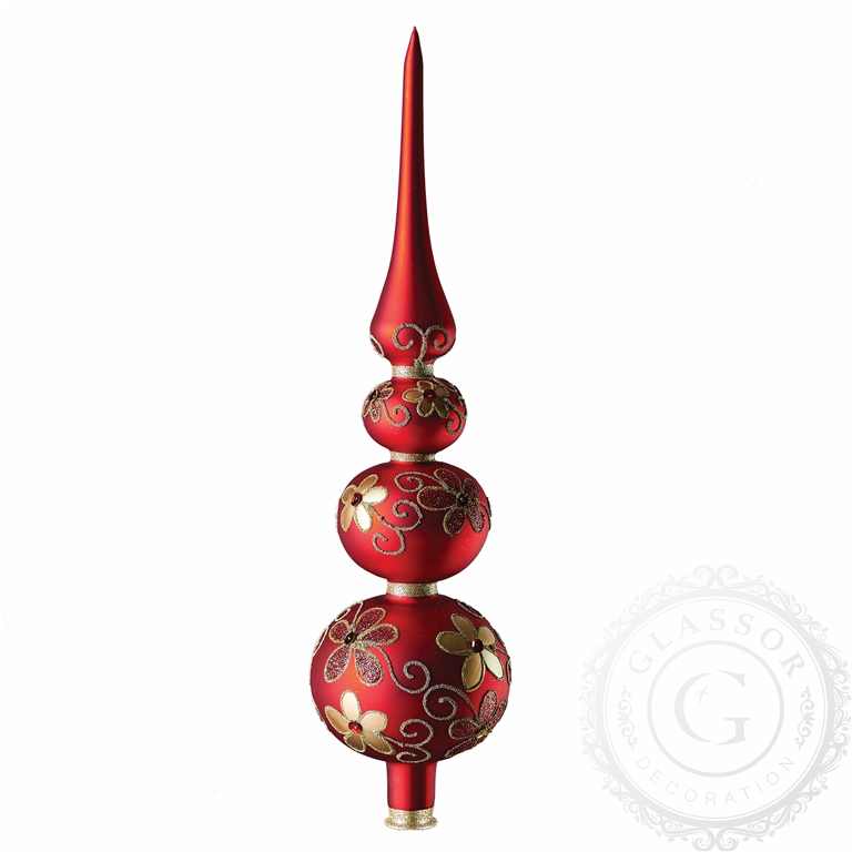 Red tree topper with gold blossoms décor matt finish
