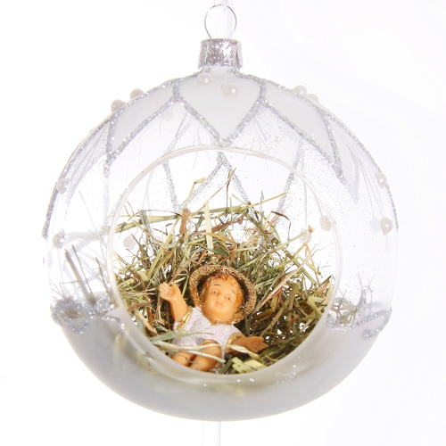 Silver bauble with Baby Jesus