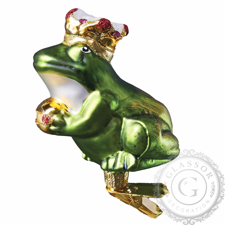 Light green glass frog with crown