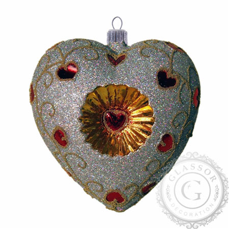 Silver glass heart with small hearts décor Christmas ornament