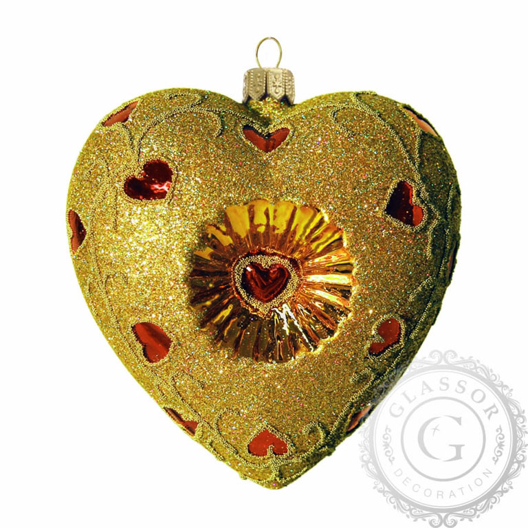 Gold Christmas heart with small red heart decor
