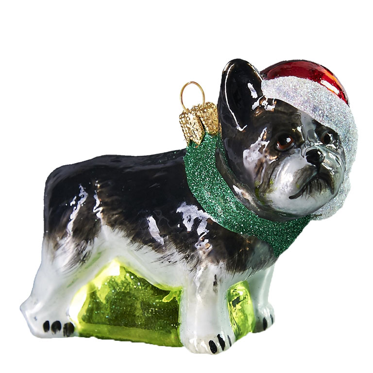 Glass French Bulldog with Santa hat
