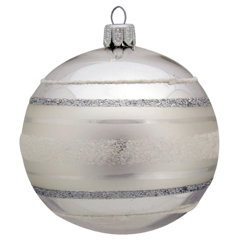 Silver glass Christmas bauble with stripes 8cm
