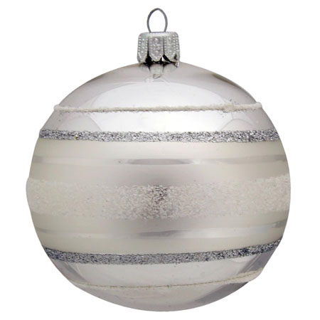 Silver glass Christmas bauble with stripes 8cm
