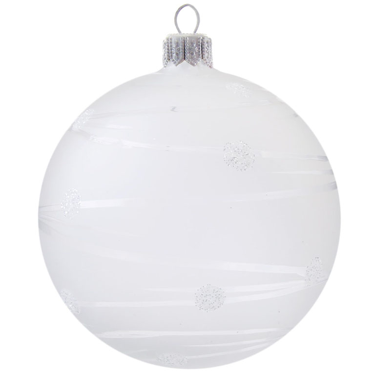 White ball ornament with dots and stripes
