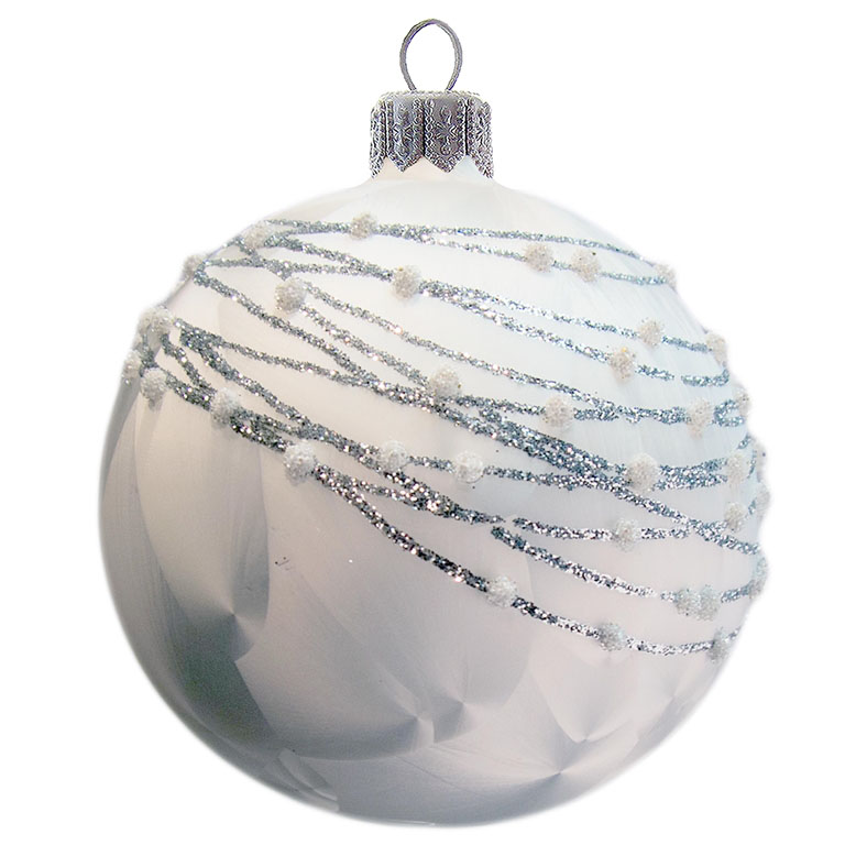 White icelack Christmas ball with silver stripes