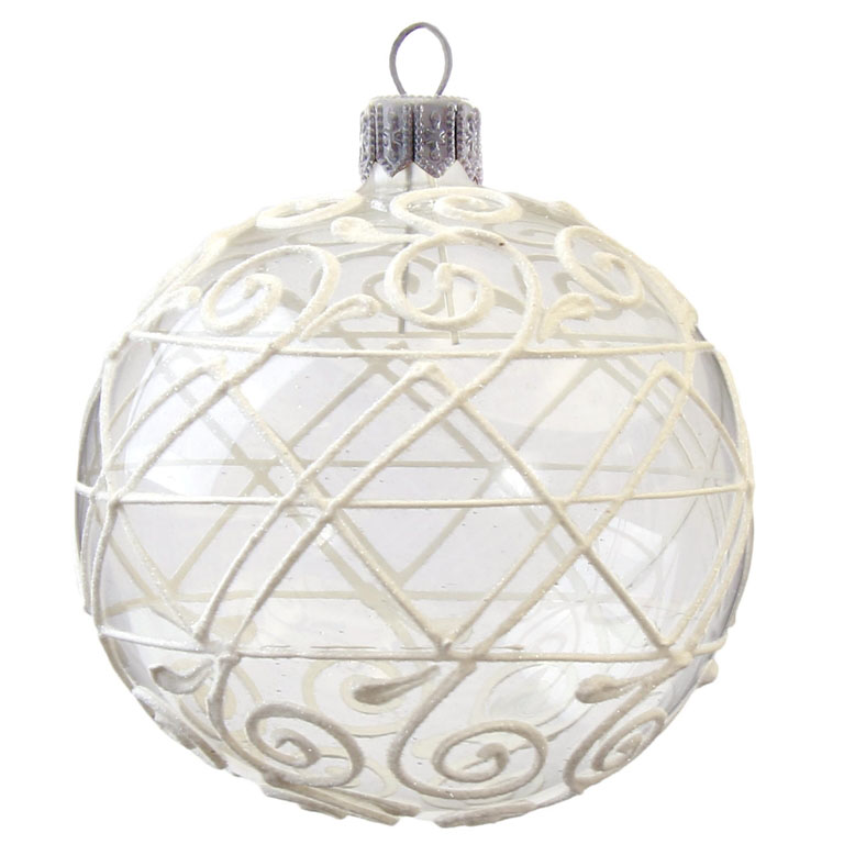 Clear ball ornament with white festive decoration