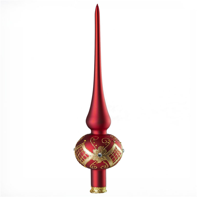Red Christmas Finial with Gold Décor and Glitters