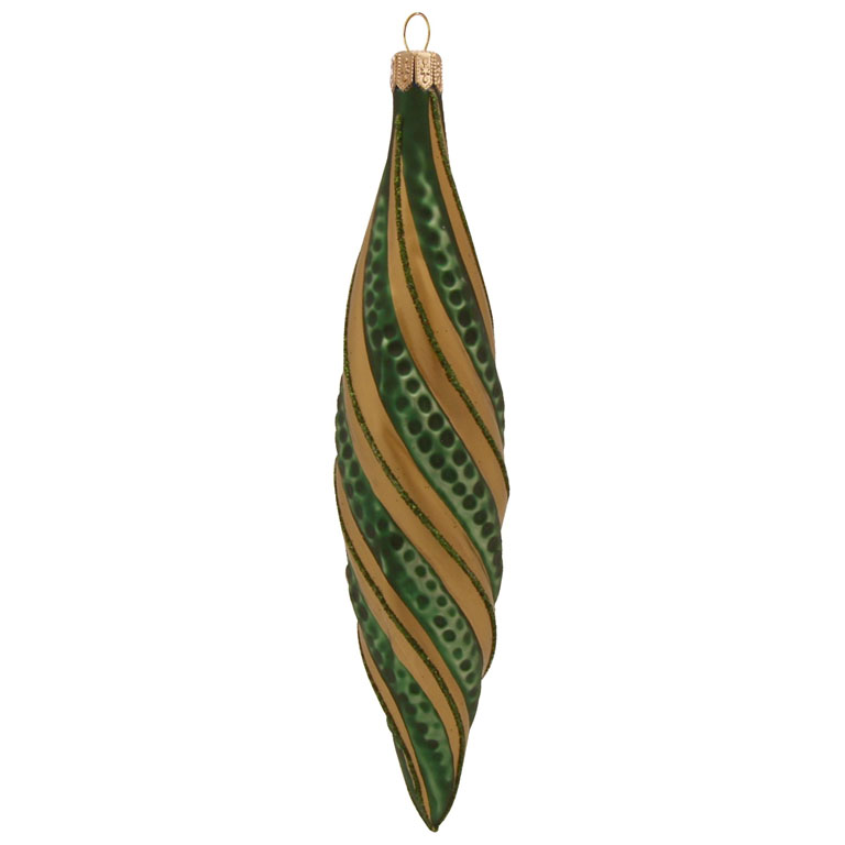 Twisted retro green and gold drop Christmas ornament