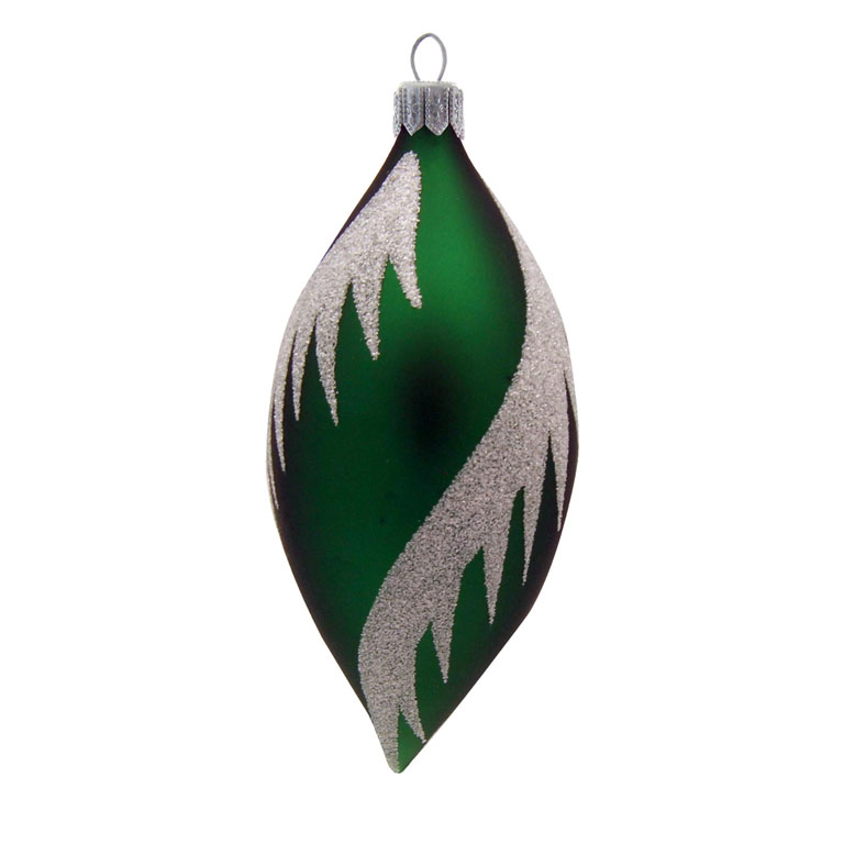 Green frosted olive shaped ornament 