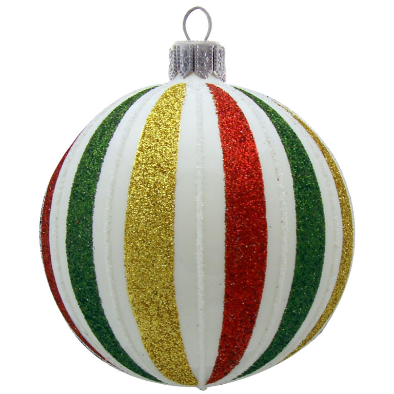 White glossy bauble with colorful stripes
