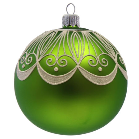 Green bauble with white curtains décor
