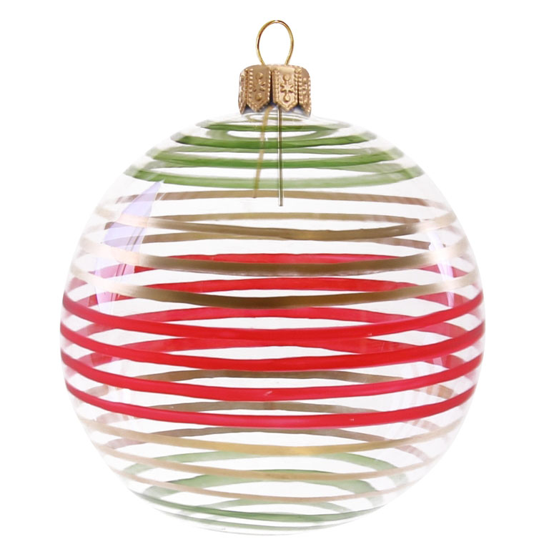Clear Bauble with red, black and bronze stripes