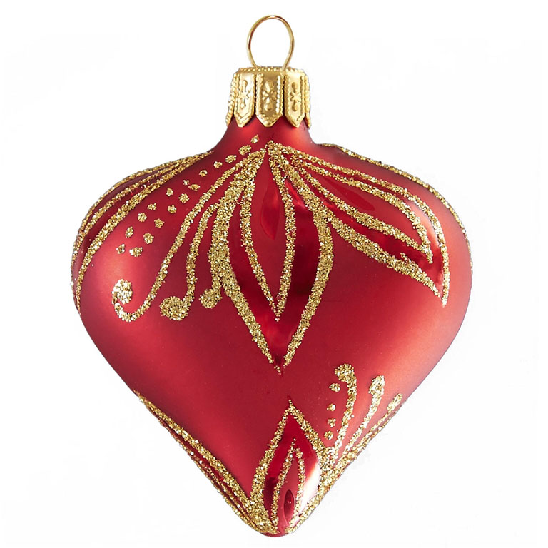 Red heart with golden leaves décor