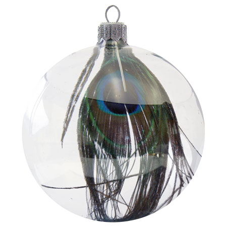 Clear ornament with peacock feather