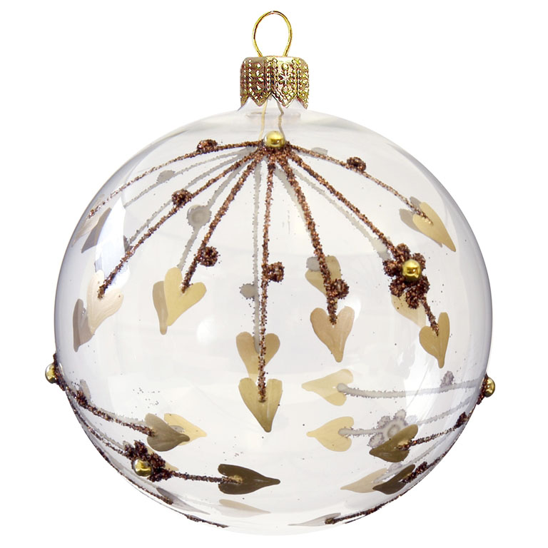 Bauble with brown decor of flowers and bronze hearts