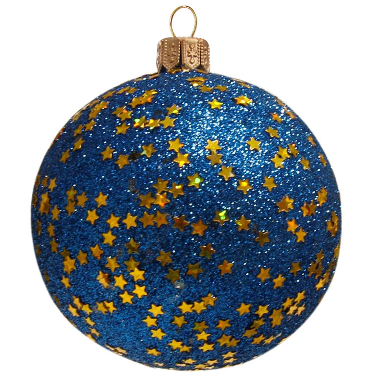 Bauble with blue glitter and gold stars