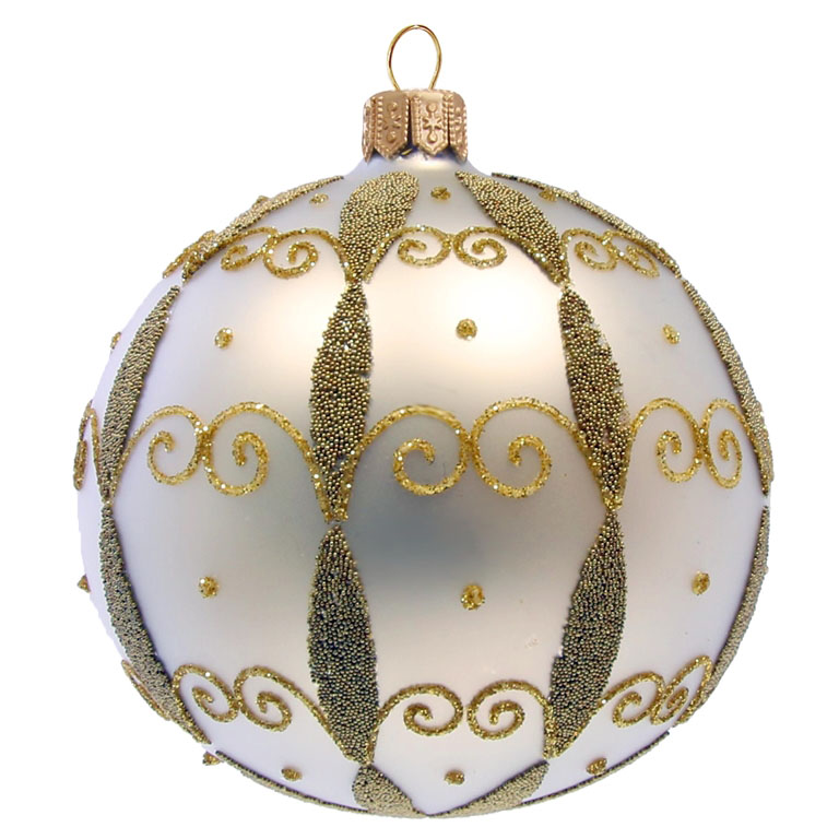 White glass bauble matt with golden décor