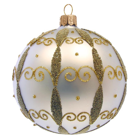 White glass bauble matt with golden décor