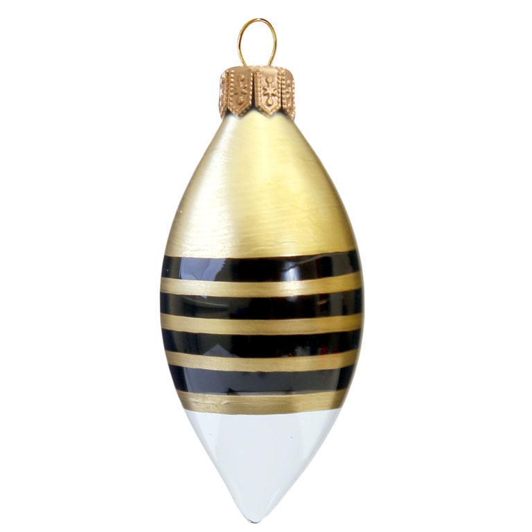 Olive shaped ornament with black stripes