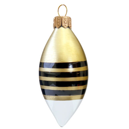 Olive shaped ornament with black stripes