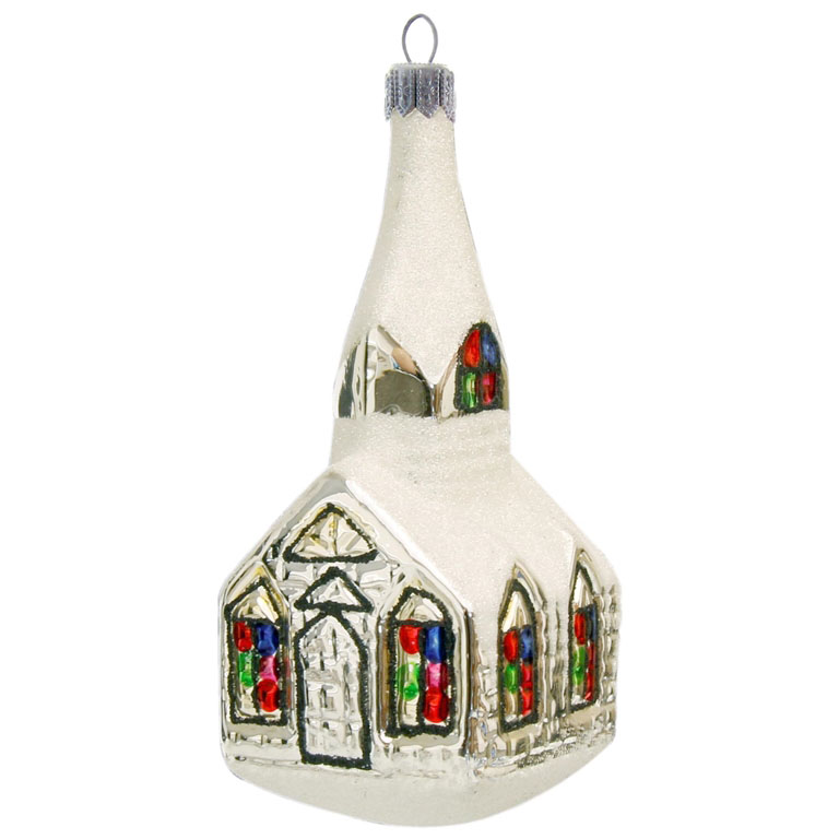 Silver church Christmas ornament
