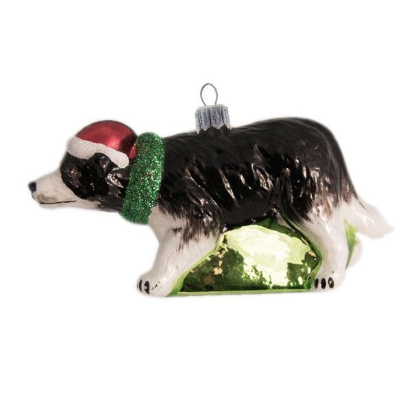 Glass Border Collie with Santa hat
