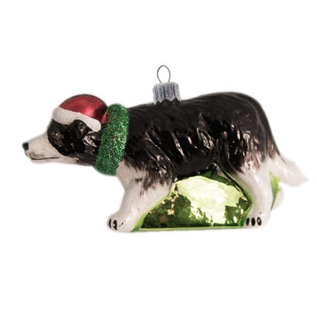 Glass Border Collie with Santa hat