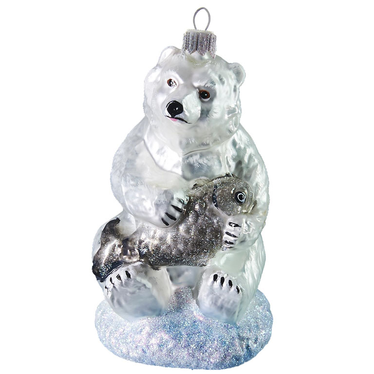 Glass Christmas Ornaments - Bear with a fish