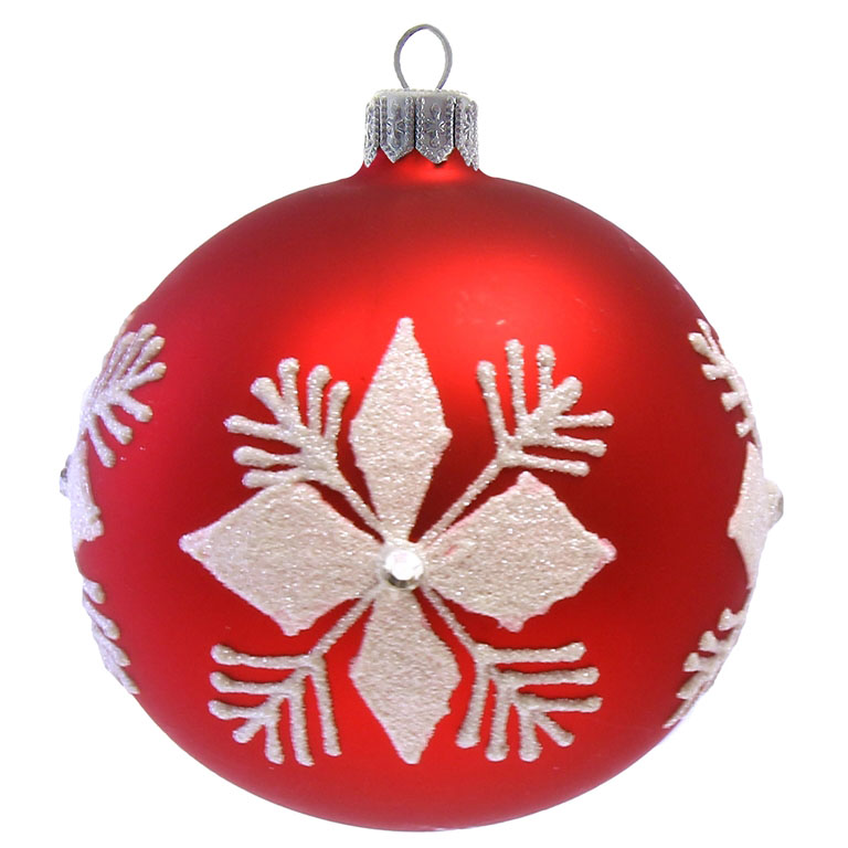 Red matte ball with white snowflake décor
