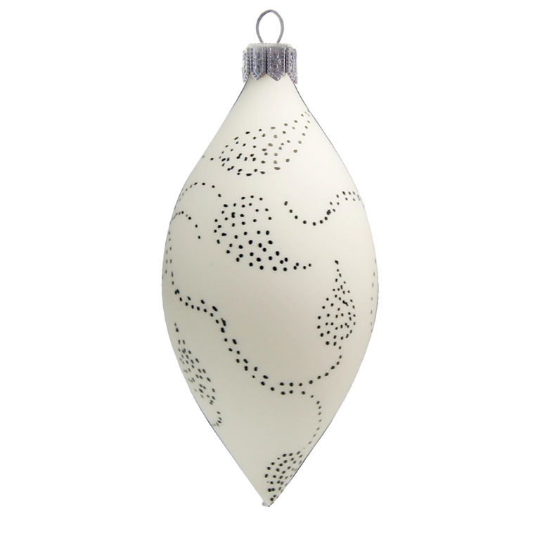 White olive shaped ornament with black dots
