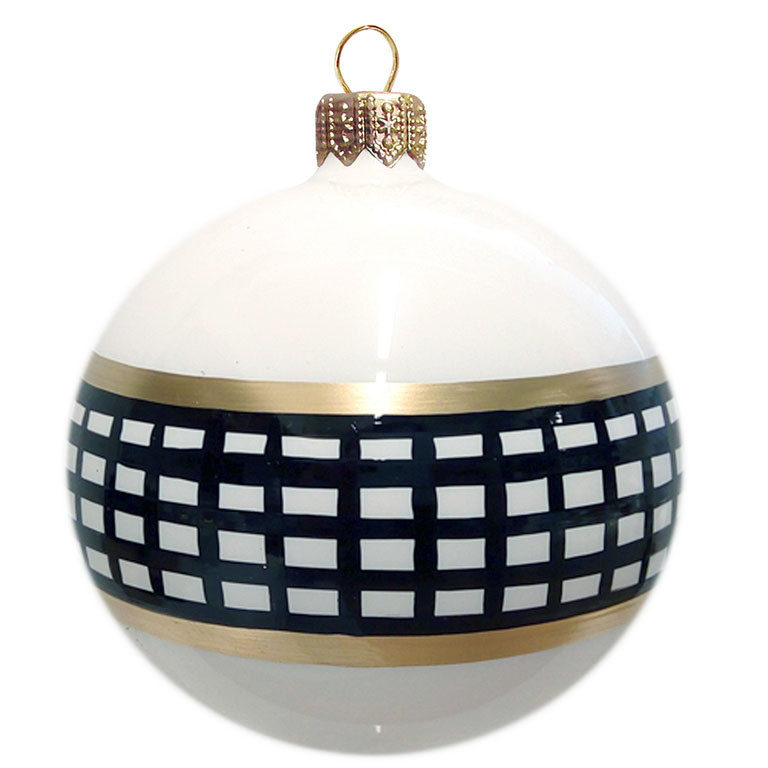 Bauble with bronze stripes and black crosshatching