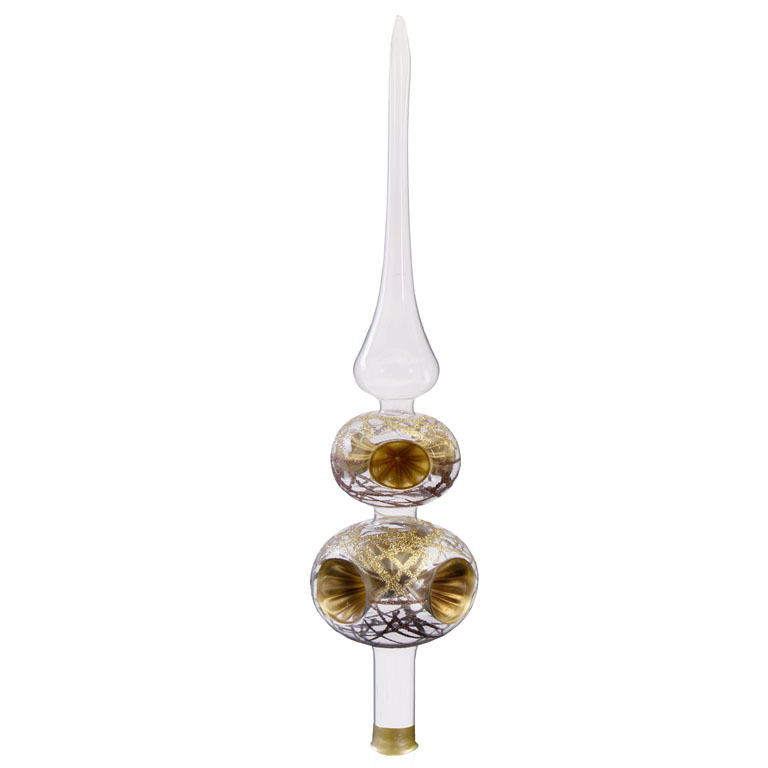 Treetop two-Baubles with reflectors brown and gold lines