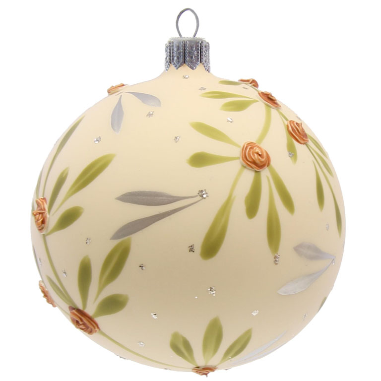 Bauble with orange rose and green leaves
