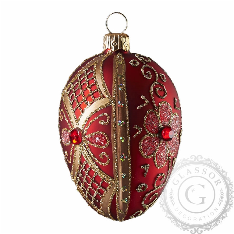 Red-gold glass Easter egg with flower décor
