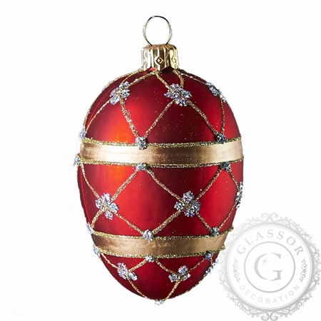 Red glass Easter egg with gold/bead décor