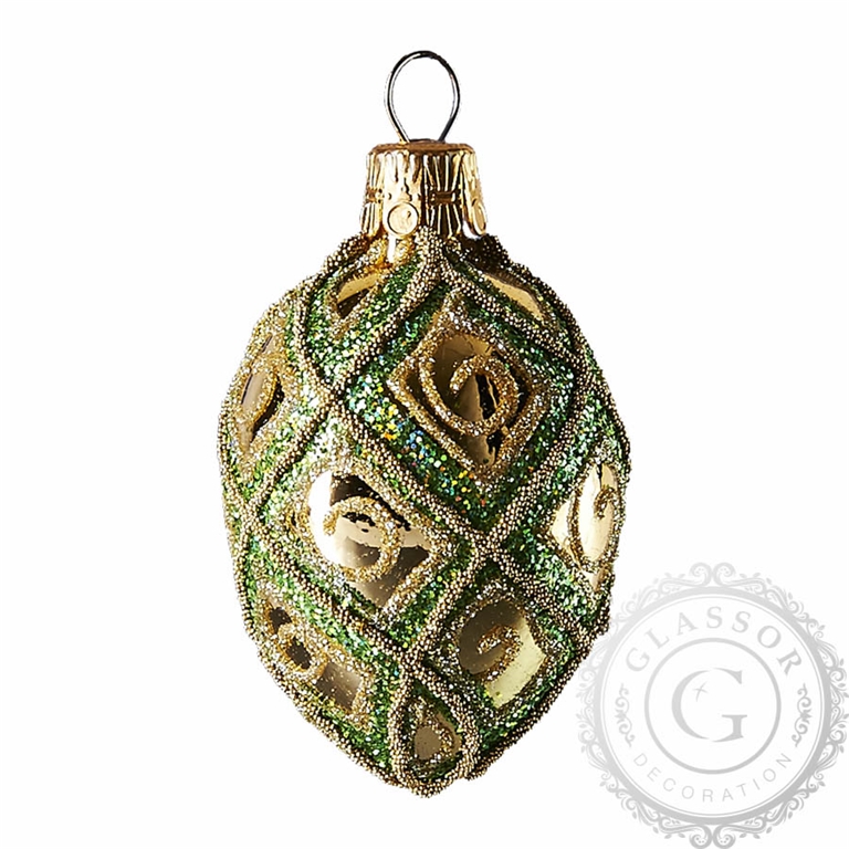 Green-gold glass Easter egg with bead décor
